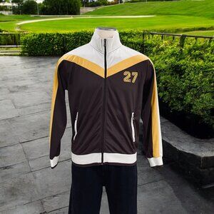 XIOS Track Jacket Mens Medium Brown Retro 70s Style Zip Up Vintage Y2K Streetwea
